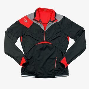 Decathlon Jacket Mens M Medium Gray Red Quarter Zip Reflective Sports Running